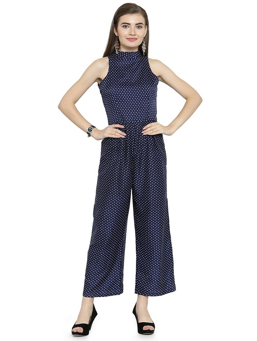 mock neck polka dotted full leg jumpsuit - 15675993 -  Zoom Image - 0