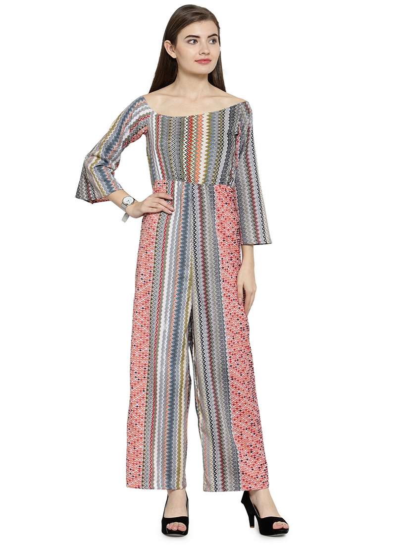 chevron print full leg jumpsuit
