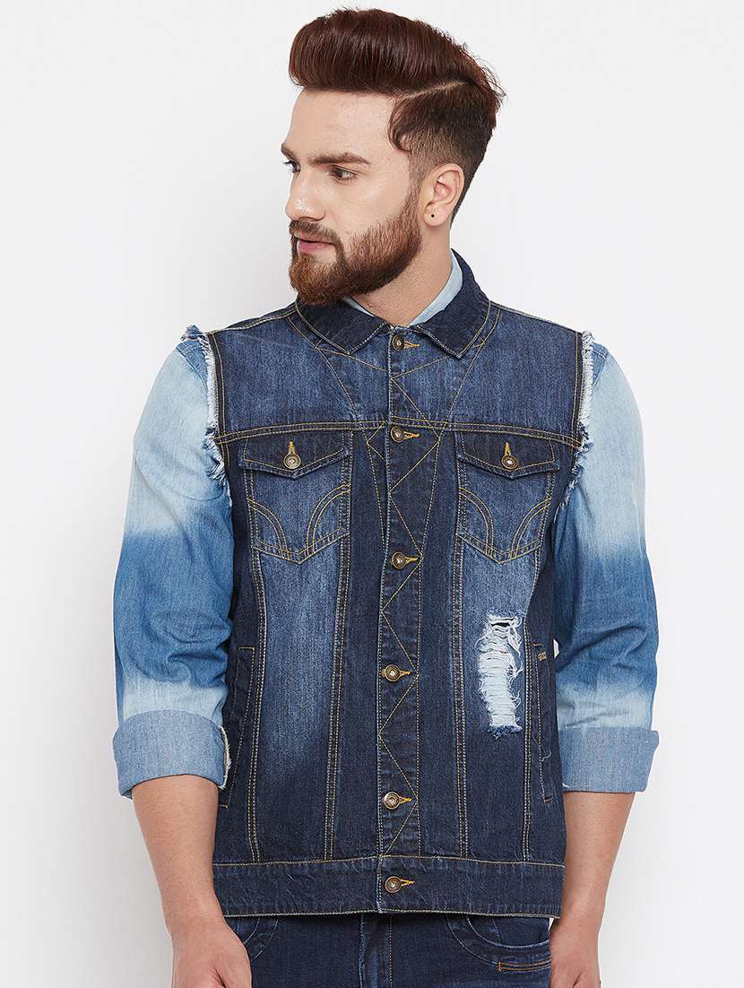 blue ripped denim jacket