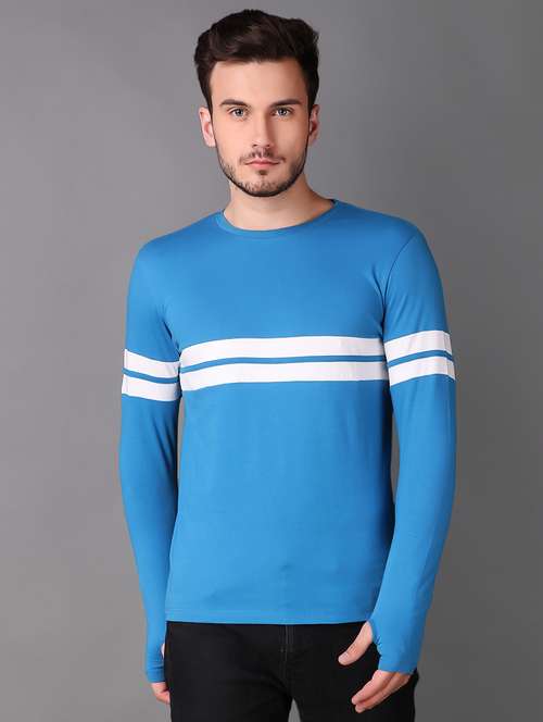 blue striped thumb hole t-shirt - 15676144 -  Standard Image - 0