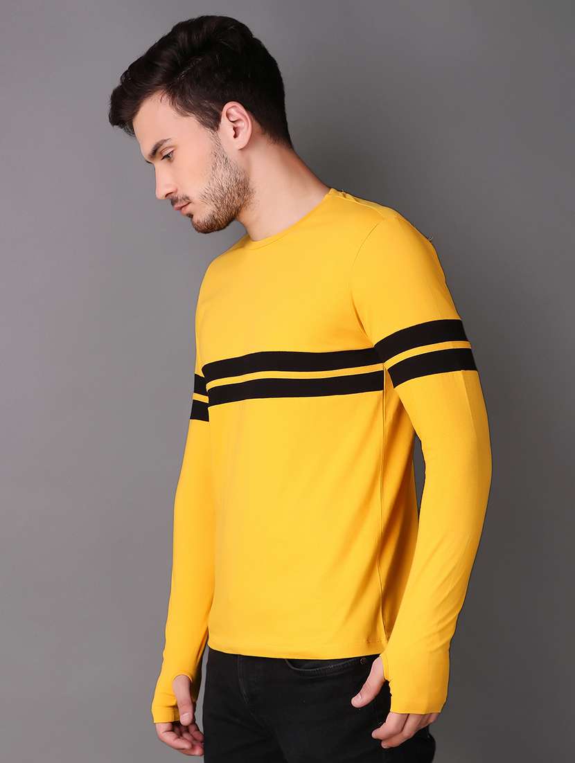 yellow cotton thumb hole t-shirt - 15676146 - Standard Image - 2