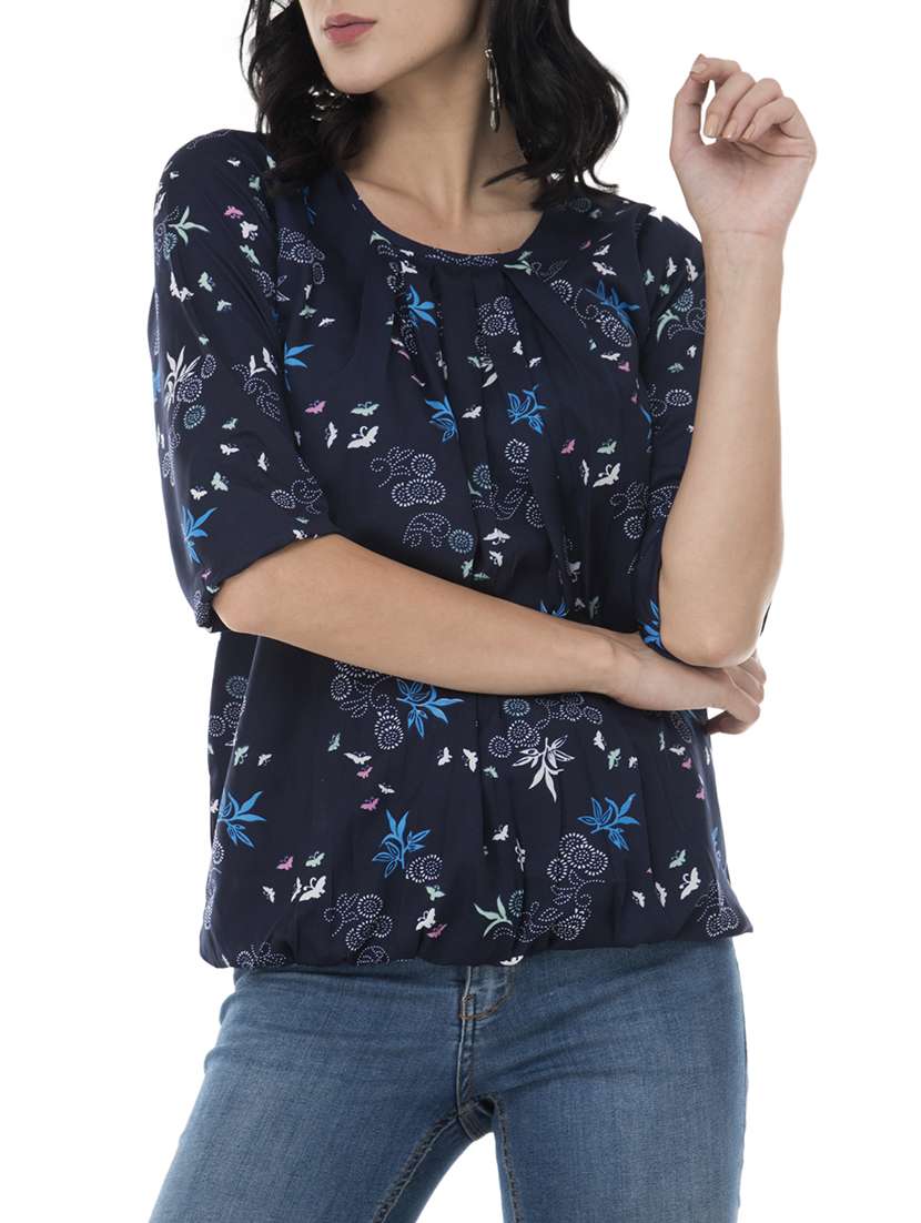 pleated front blouson top