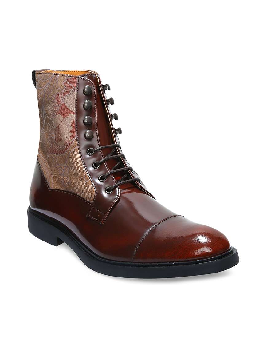 tan leatherette high ankle boots