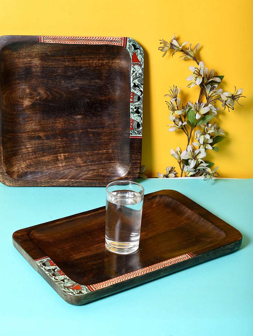 unravel india sheesham wooden tray (set of 2)