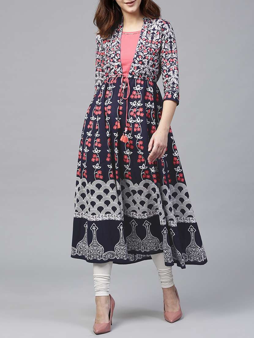 navy anarkali printed kurta