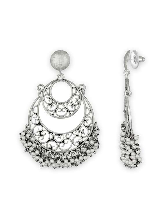 women silver pearls detailed chandbali earrings - 15678652 -  Standard Image - 2