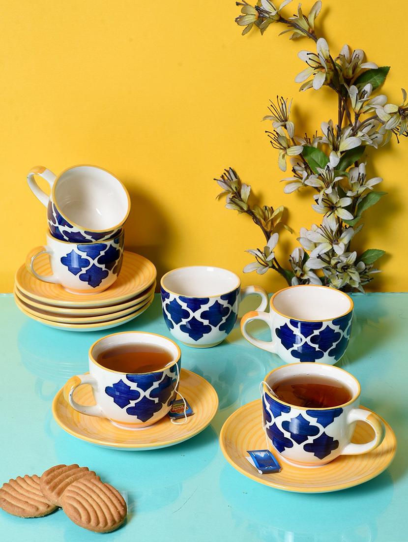 unravel india moroccan  ceramic cup saucer(set of 6)