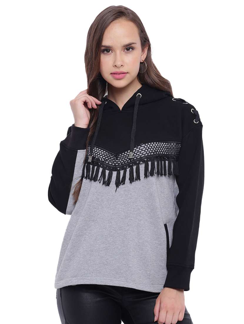 fringe detail hooded sweatshirt