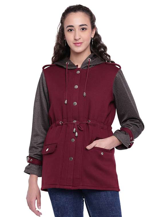 drawstring waist hooded parka jacket