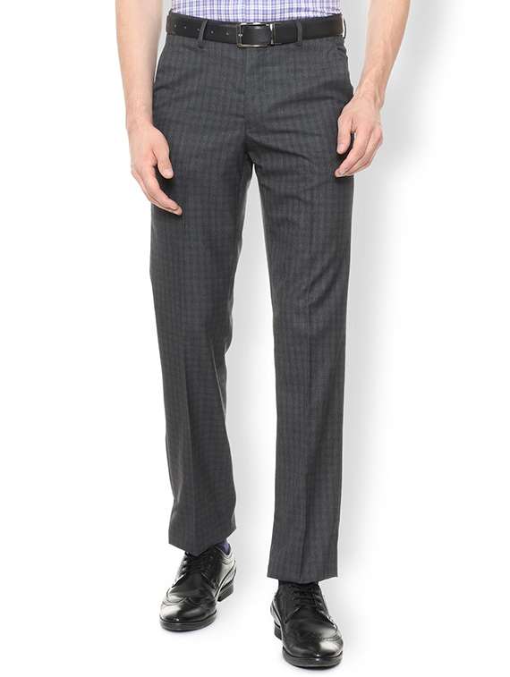 grey polyester blend flat front formal trouser
