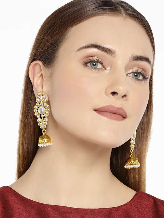 gold zinc jhumka earring