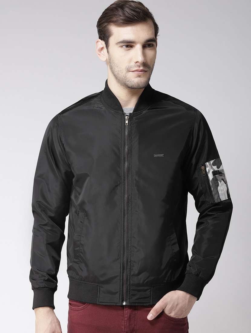 black polyester bomber jacket