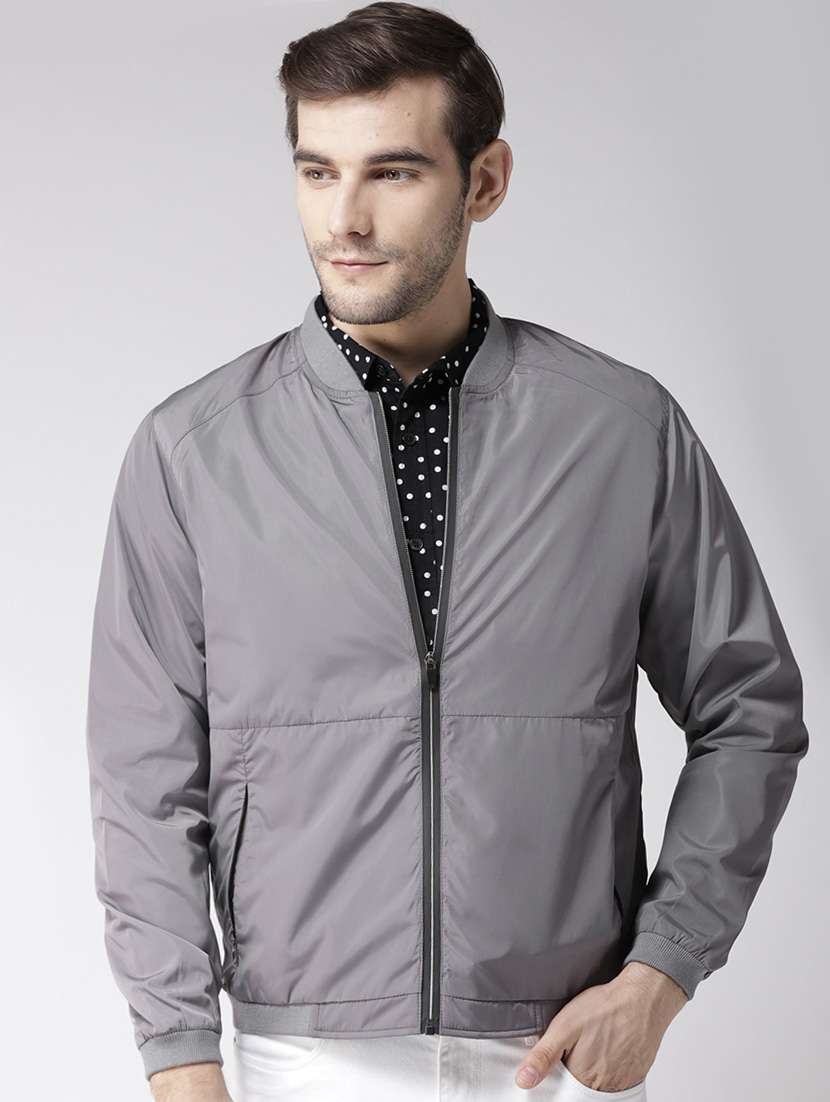 grey polyester bomber jacket