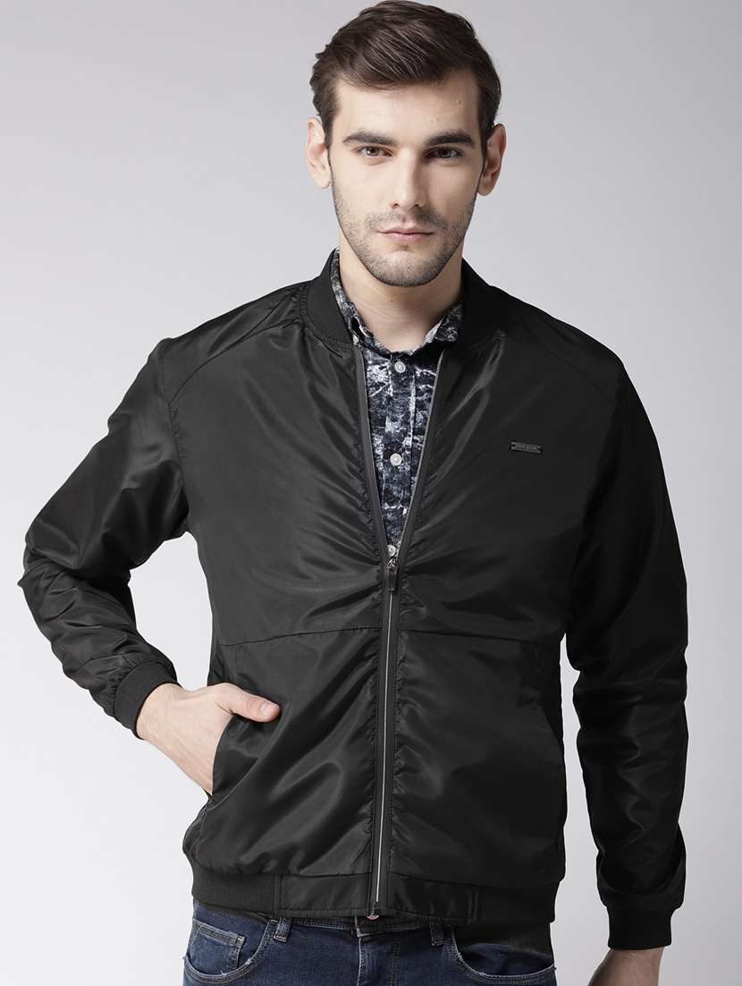 black polyester bomber jacket