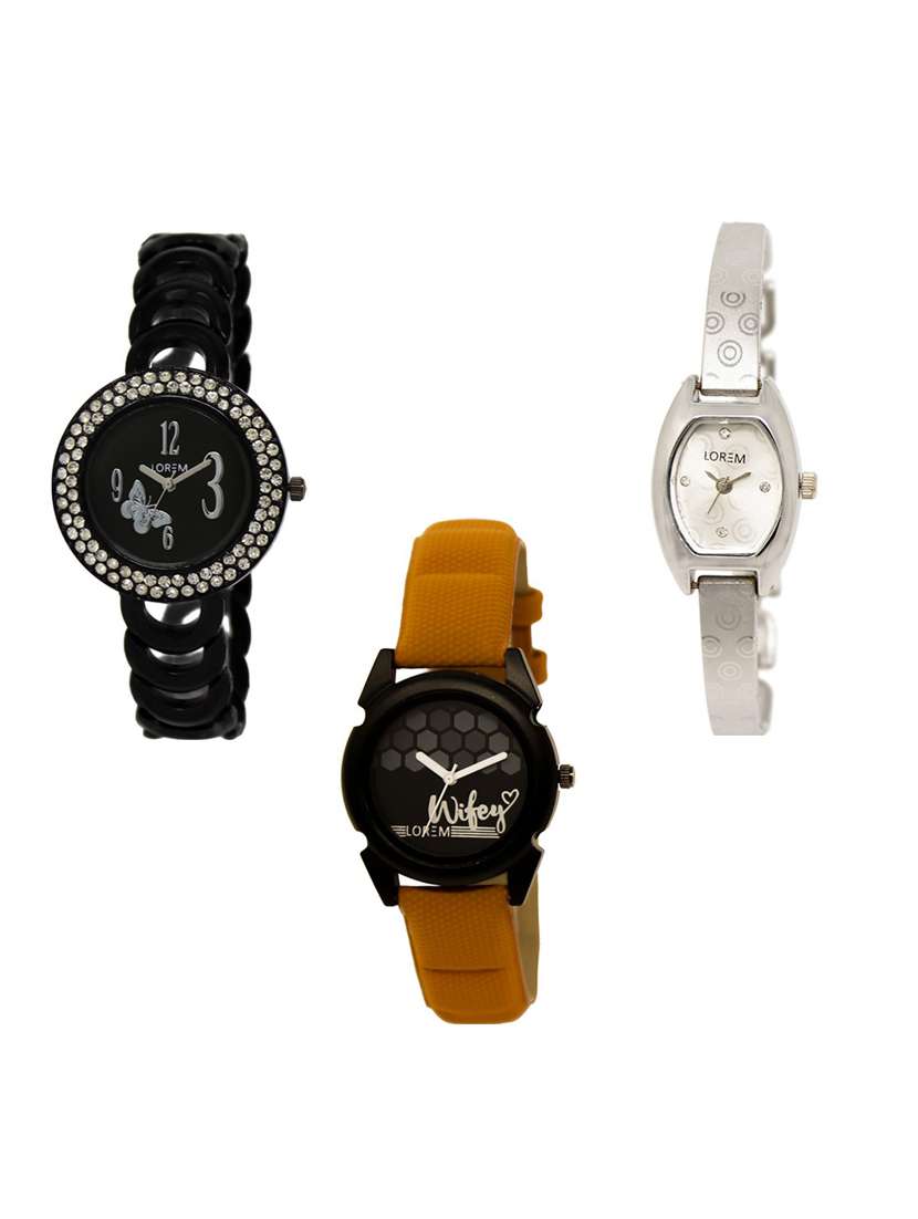 Set of 3 round dial analog watch combo -(LK201-219-235)
