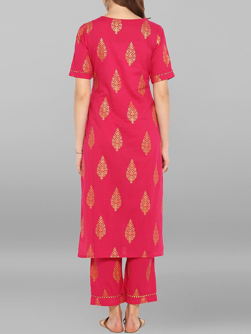 fuchsia gota patti foil printed kurta & palazzo set - 15692320 - Standard Image - 2