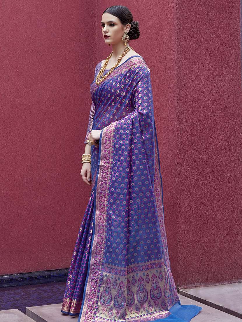 floral zari motif banarasi saree with blouse