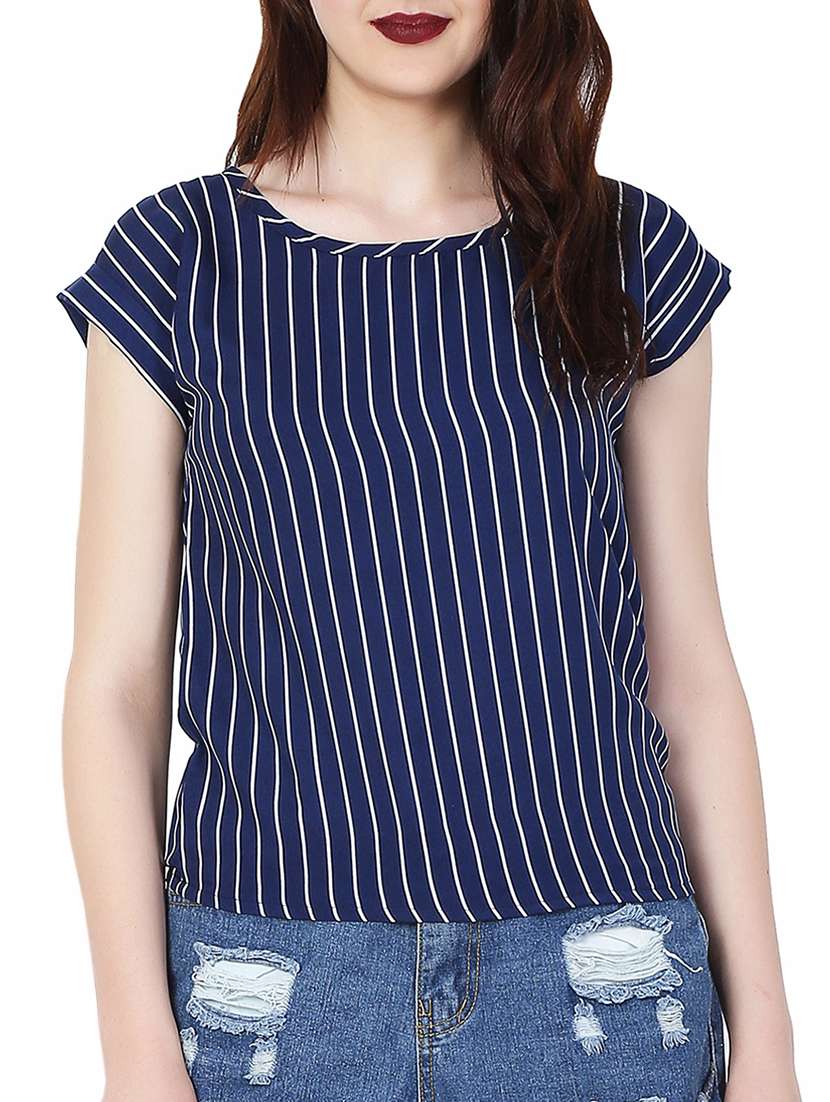 turn-up sleeved striped top