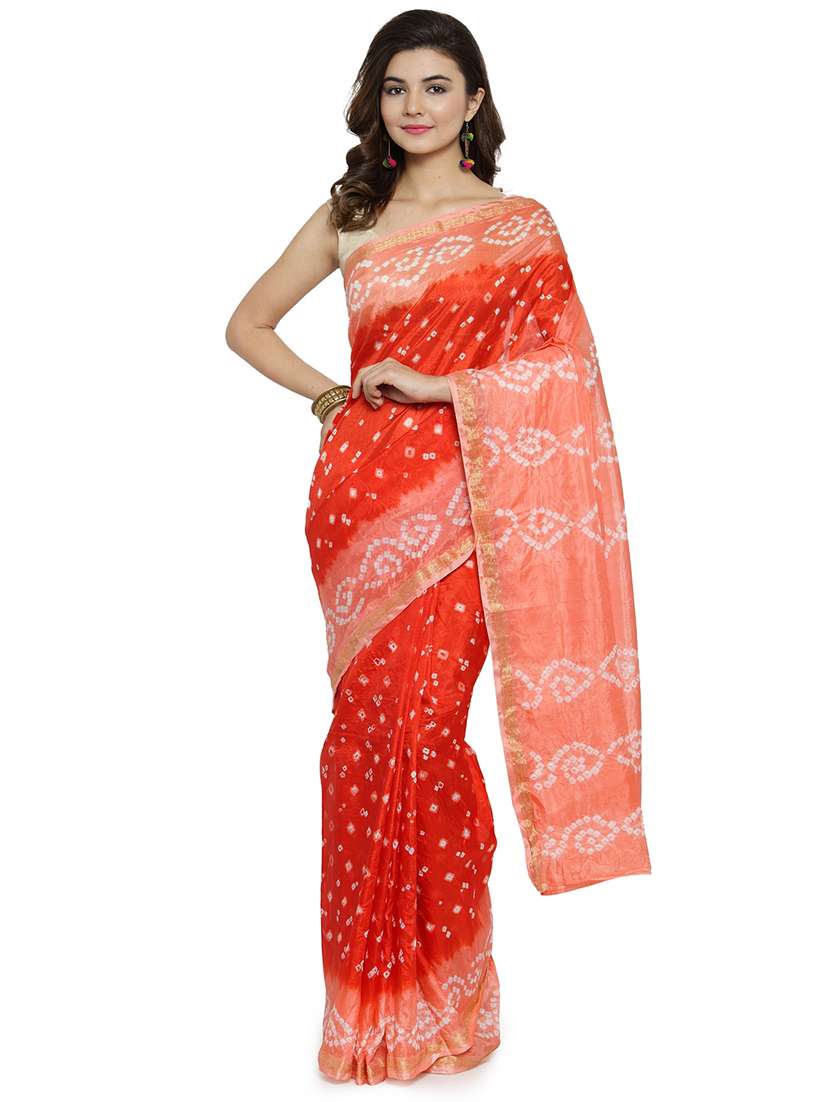 women's bandhani red colored saree with blouse