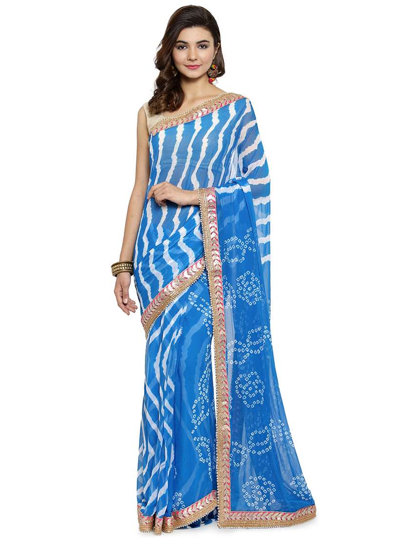 women's leheriya aqua blue colored saree with blouse