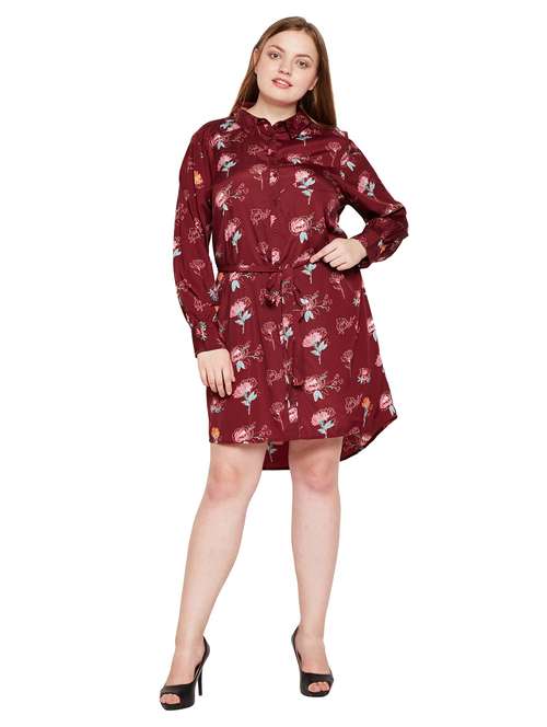 tie up waist button up plus dress - 15695483 - Standard Image - 0