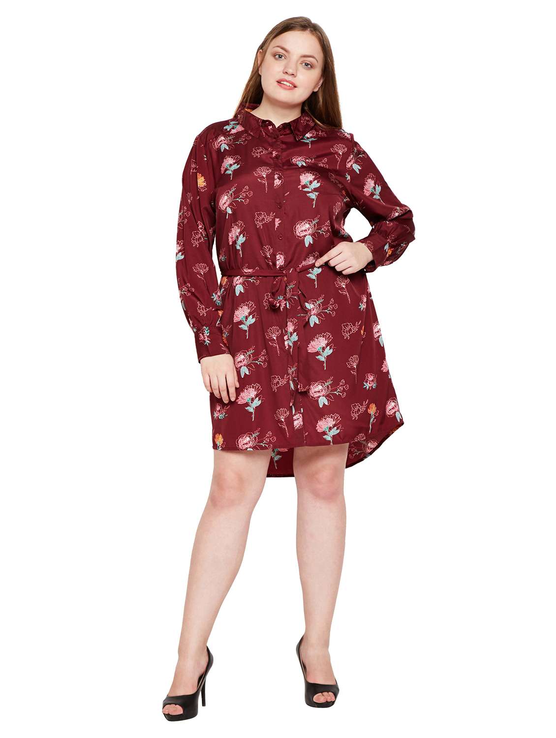 tie up waist button up plus dress - 15695483 - Zoom Image - 0