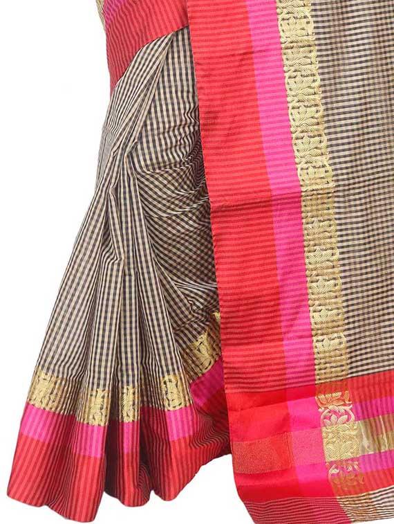 checkered zari border banarasi saree with blouse - 15695634 - Standard Image - 2