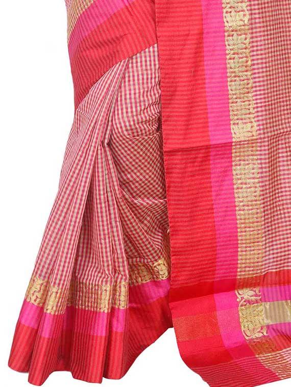 checkered zari border banarasi saree with blouse - 15695635 - Standard Image - 2