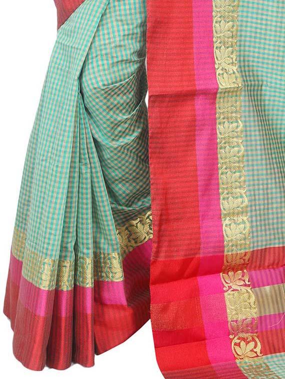 checkered zari border banarasi saree with blouse - 15695636 - Standard Image - 2