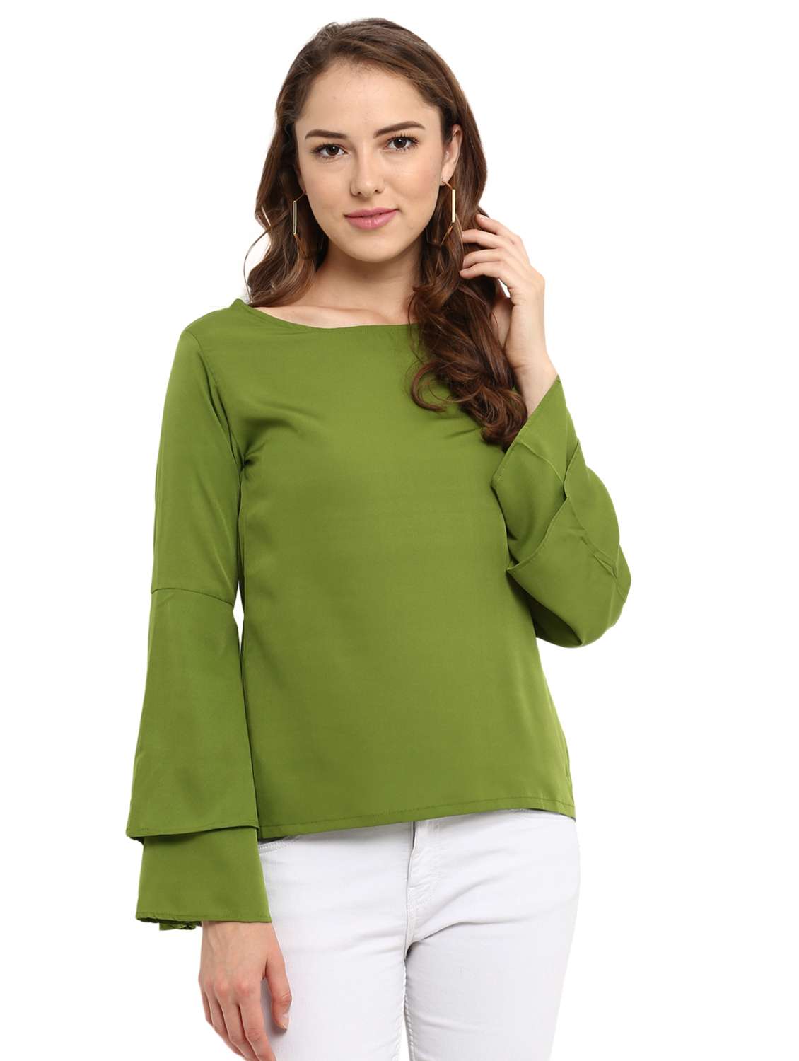 fern green bell sleeved top