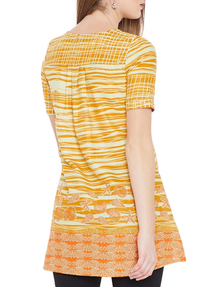 yellow cotton a-line kurti - 15697386 -  Standard Image - 2