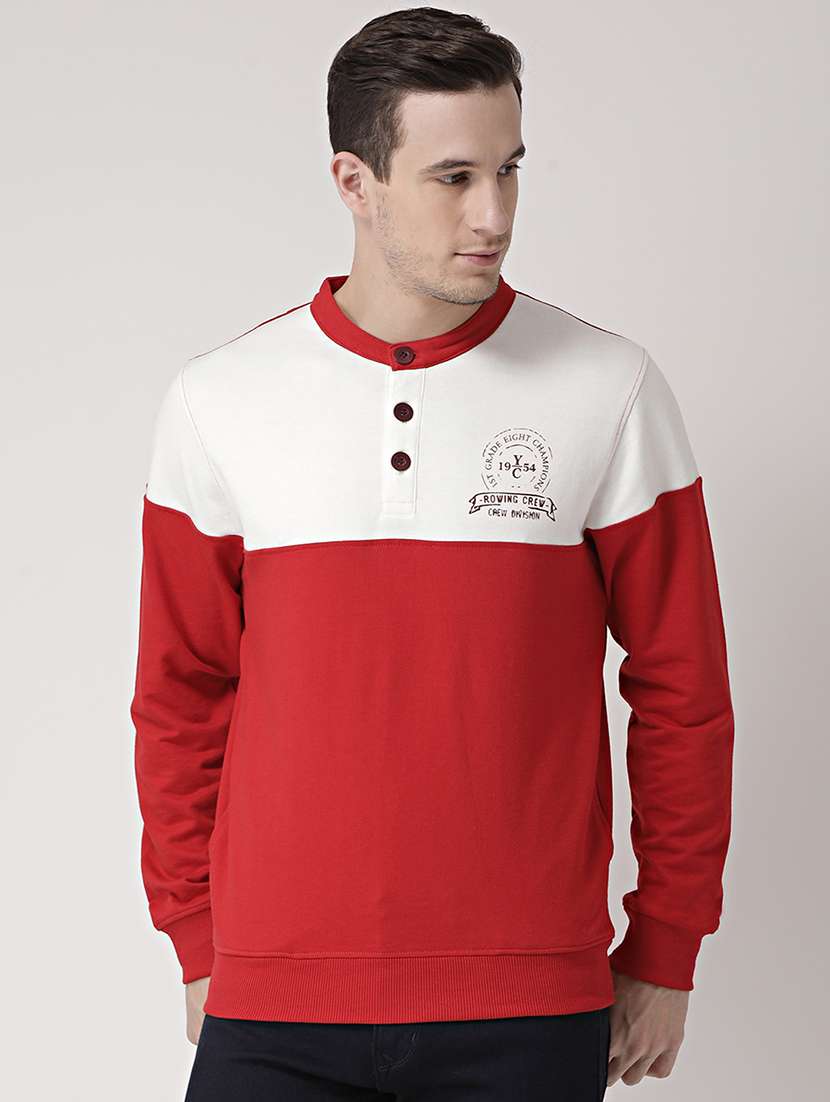 red cotton color block sweatshirt