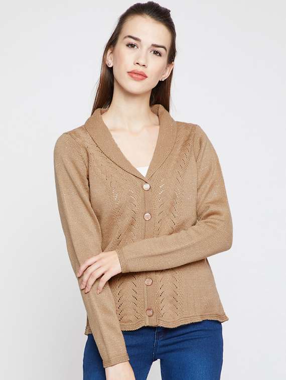 pointelle knit woolen cardigan