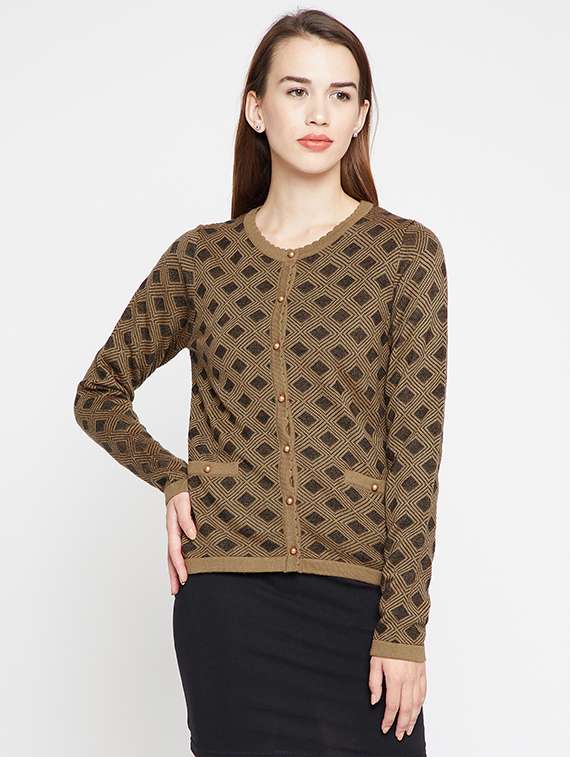 geometric knit woolen cardigan