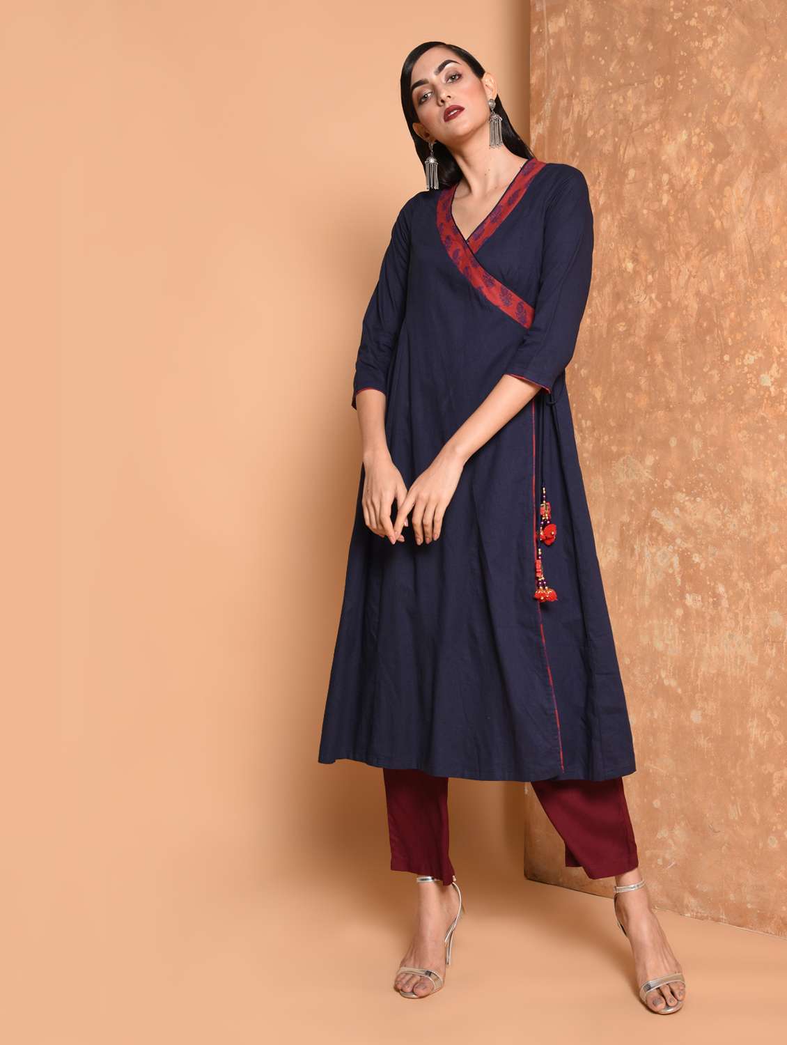 navy angrakha kurta with tassels