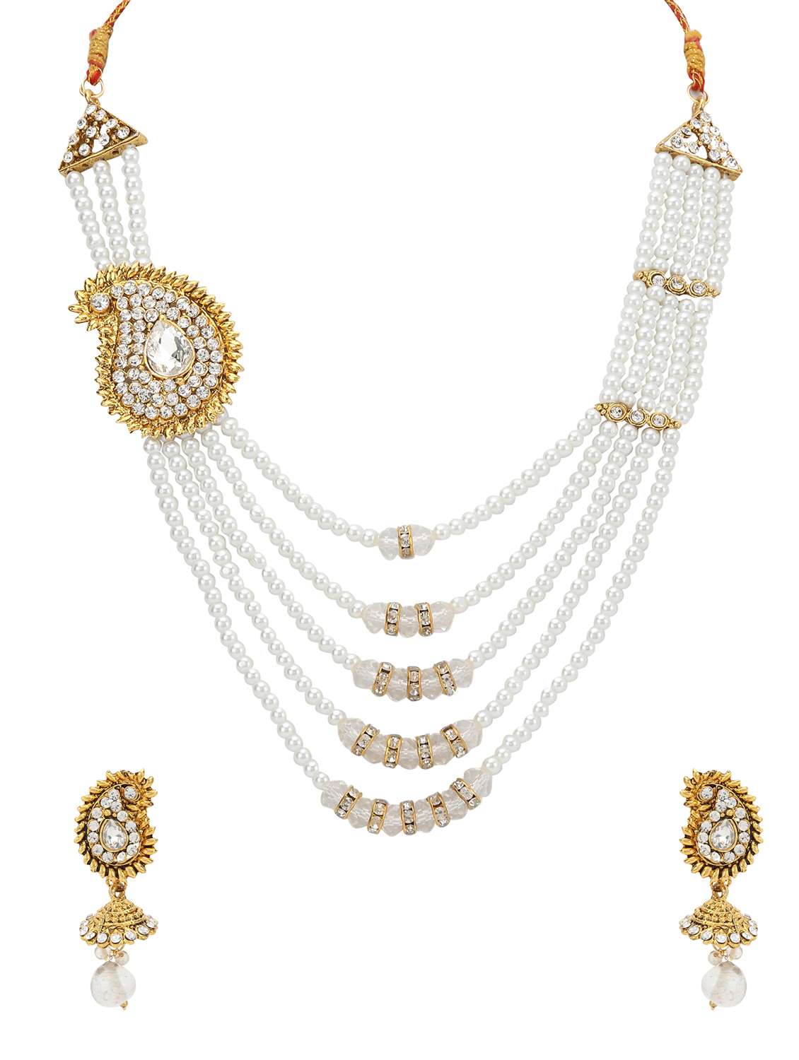 white metal necklaces and earring