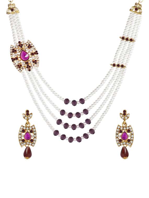 purple metal necklaces and earring