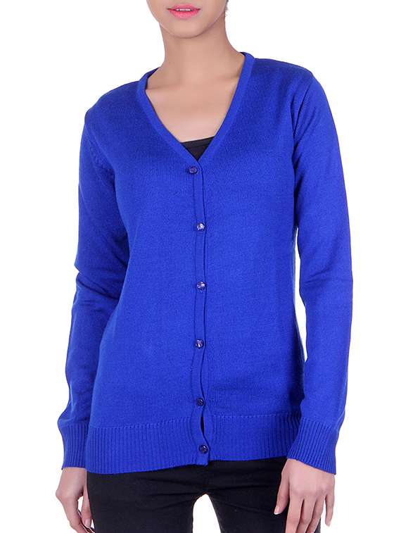 azure blue knitted cardigan