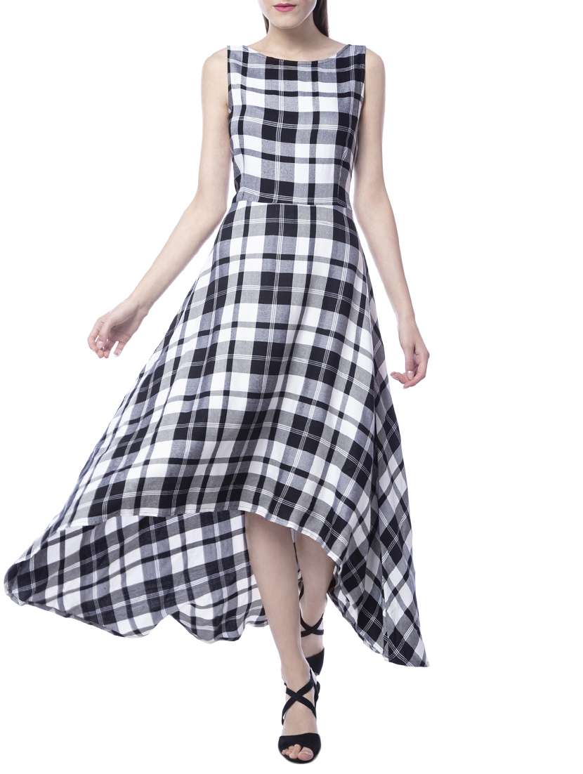 plaid bow detail back high low dress