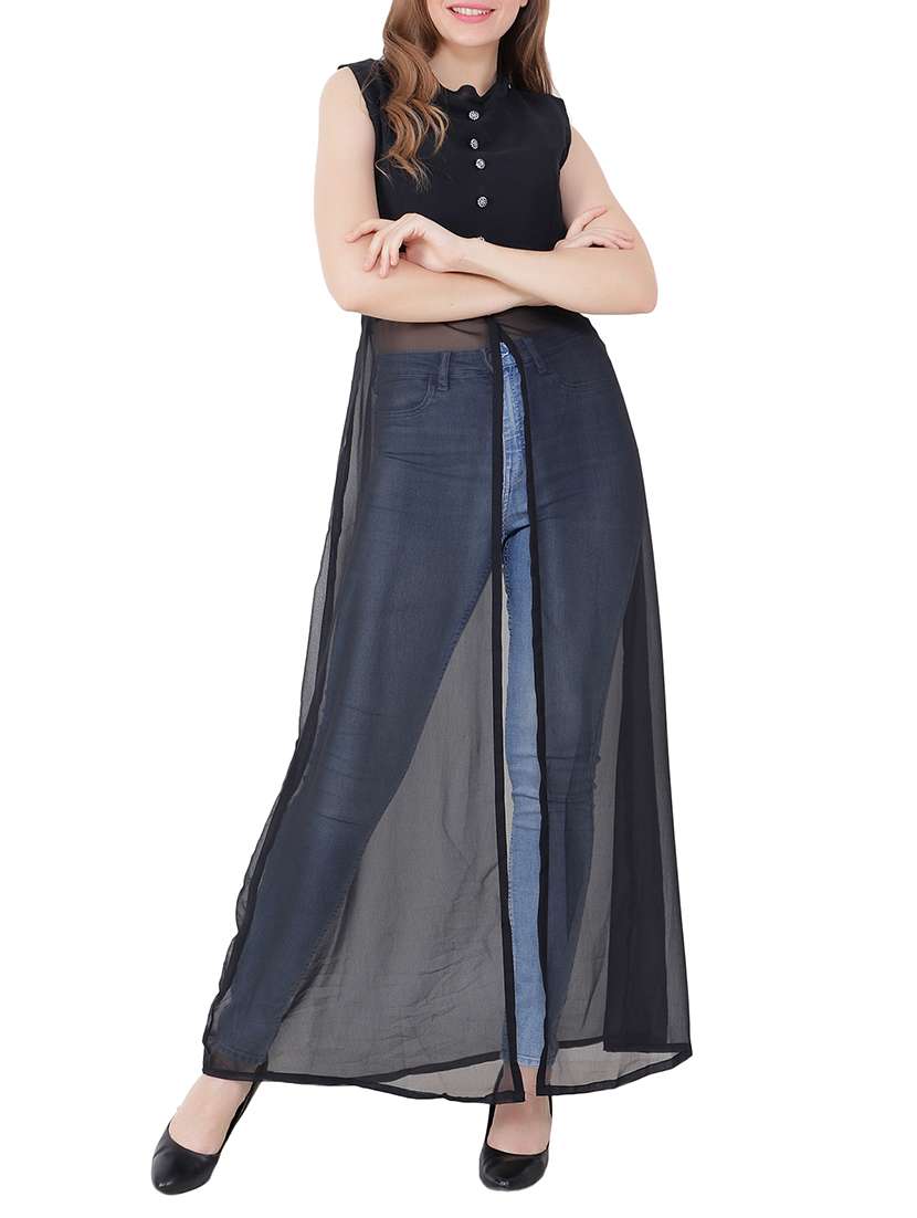 faux button belted a-line tunic