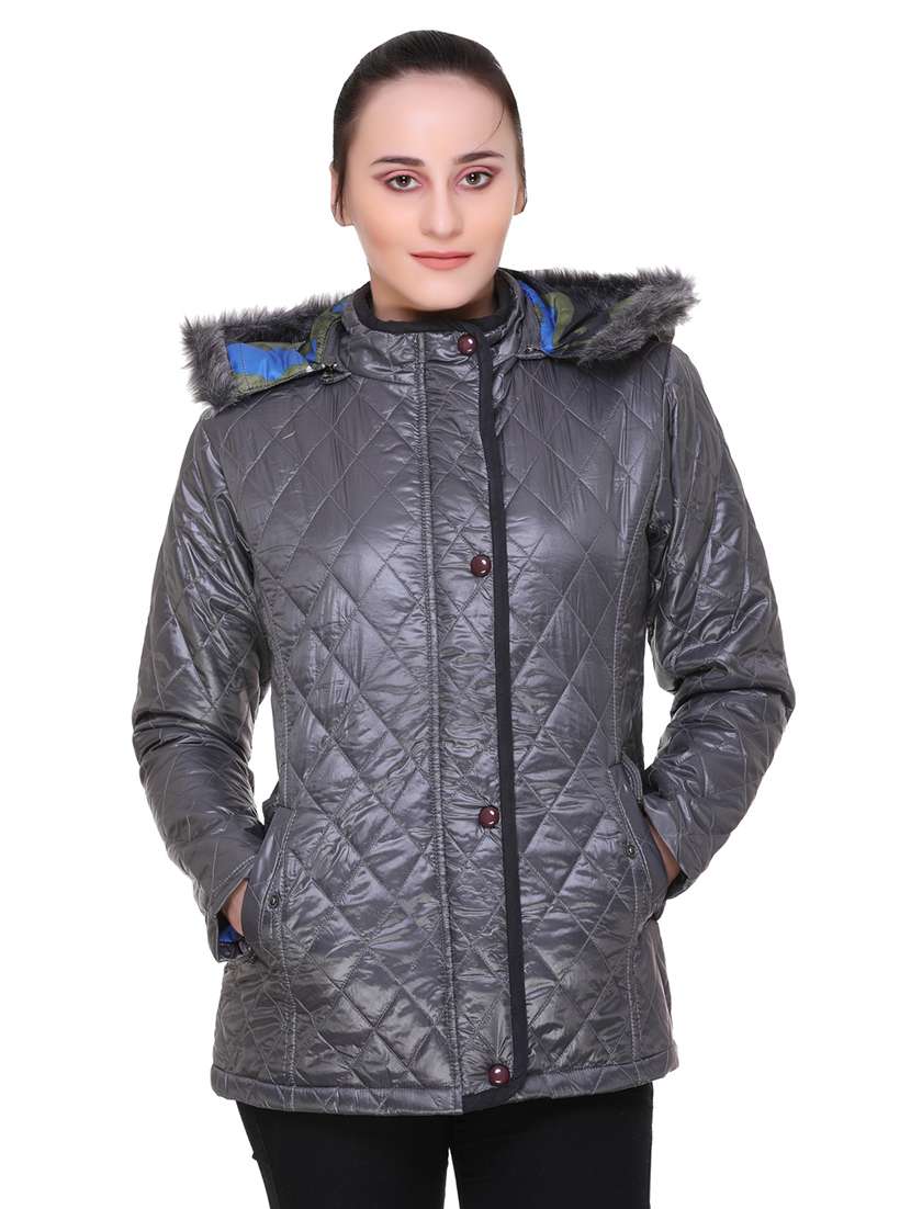 concealed button up placket quilted jacket