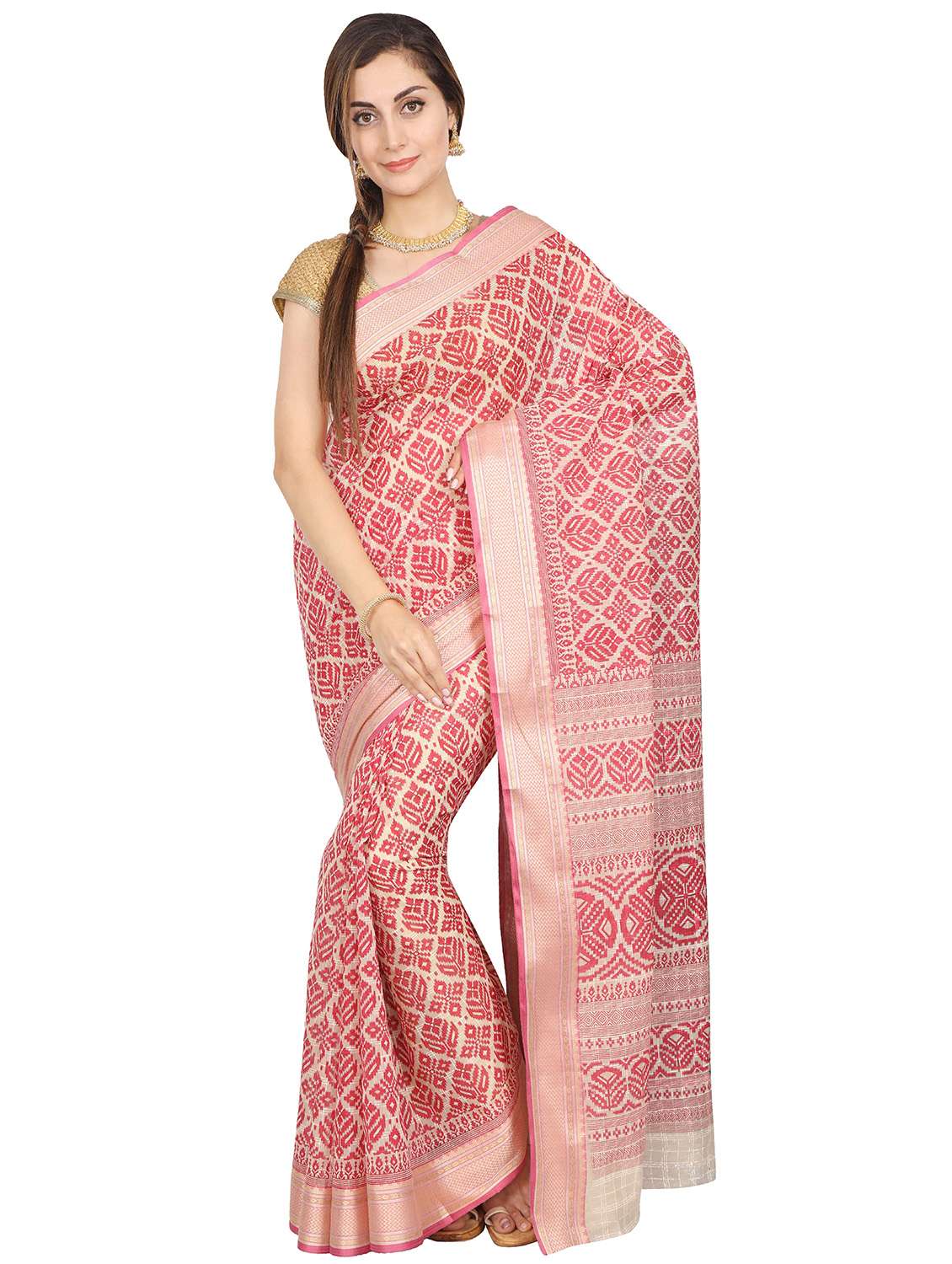 zari border printed gadwal saree with blouse