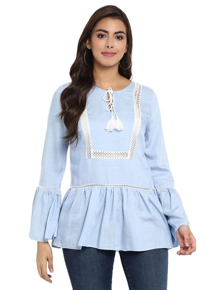 women's peplum tie-up neck top