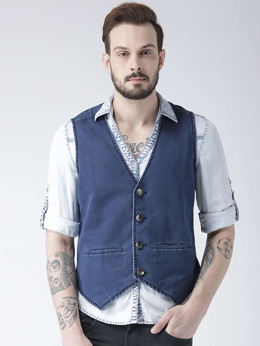 blue denim waist coat