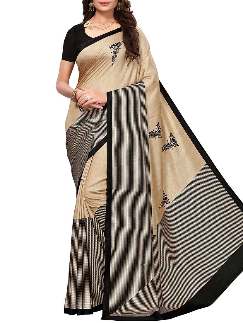 striped border printed saree with blouse