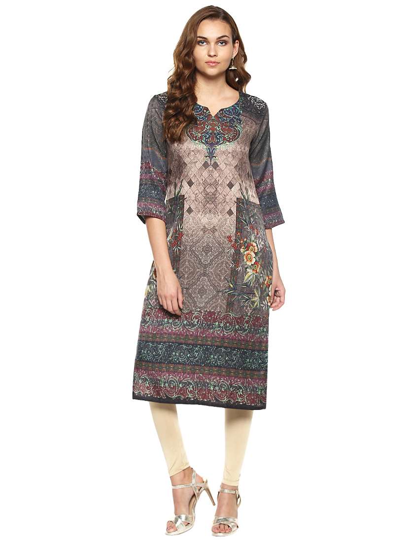 printed straight woolen kurta