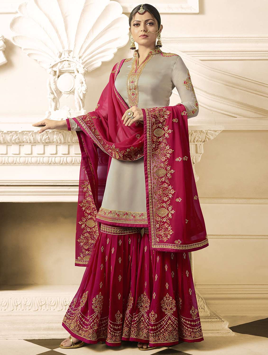 zari embroidered sharara suit