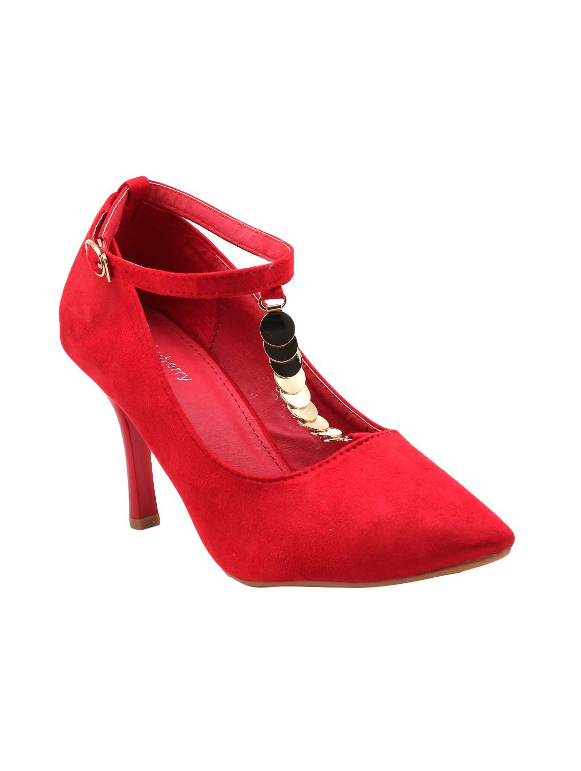 red suede ankle strap sandals