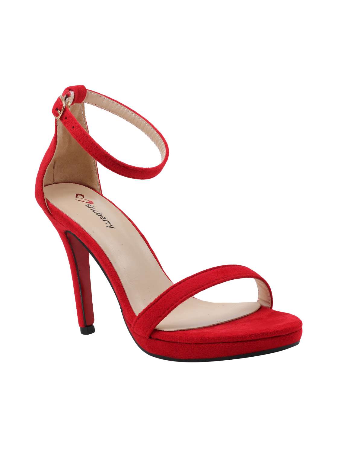 red suede ankle strap sandals