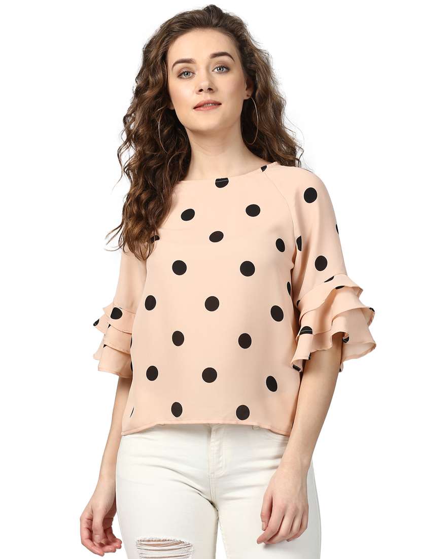 tiered sleeved polka dotted top